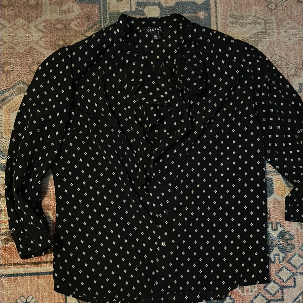 George Black and White 3/4 Sleeve Button Down Shirt